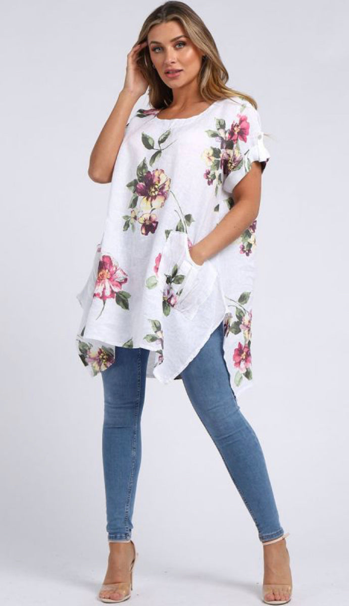 Babs Italian Linen Floral Tunic – Glam Girls Texas ❤️