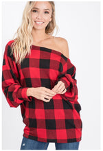 Load image into Gallery viewer, Red Buffalo Plaid Top w/ Zip Shoulder