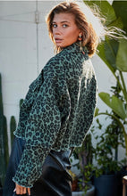 Load image into Gallery viewer, Olive Leopard Crop Denim Jacket