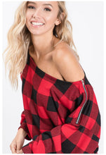 Load image into Gallery viewer, Red Buffalo Plaid Top w/ Zip Shoulder