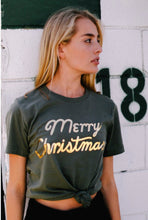 Load image into Gallery viewer, Hunter Green Merry Christmas Gold Metallic Tee
