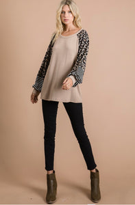 Blush Pink Terry Top W/ Leopard Sleeves