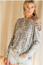 Load image into Gallery viewer, Grey Leopard Criss Cross Shoulder Top