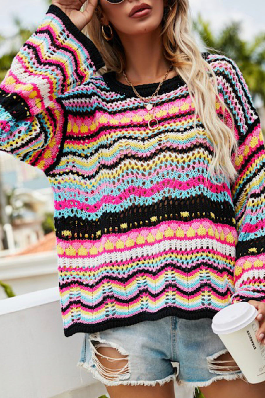 Black multicolored stripe sweater